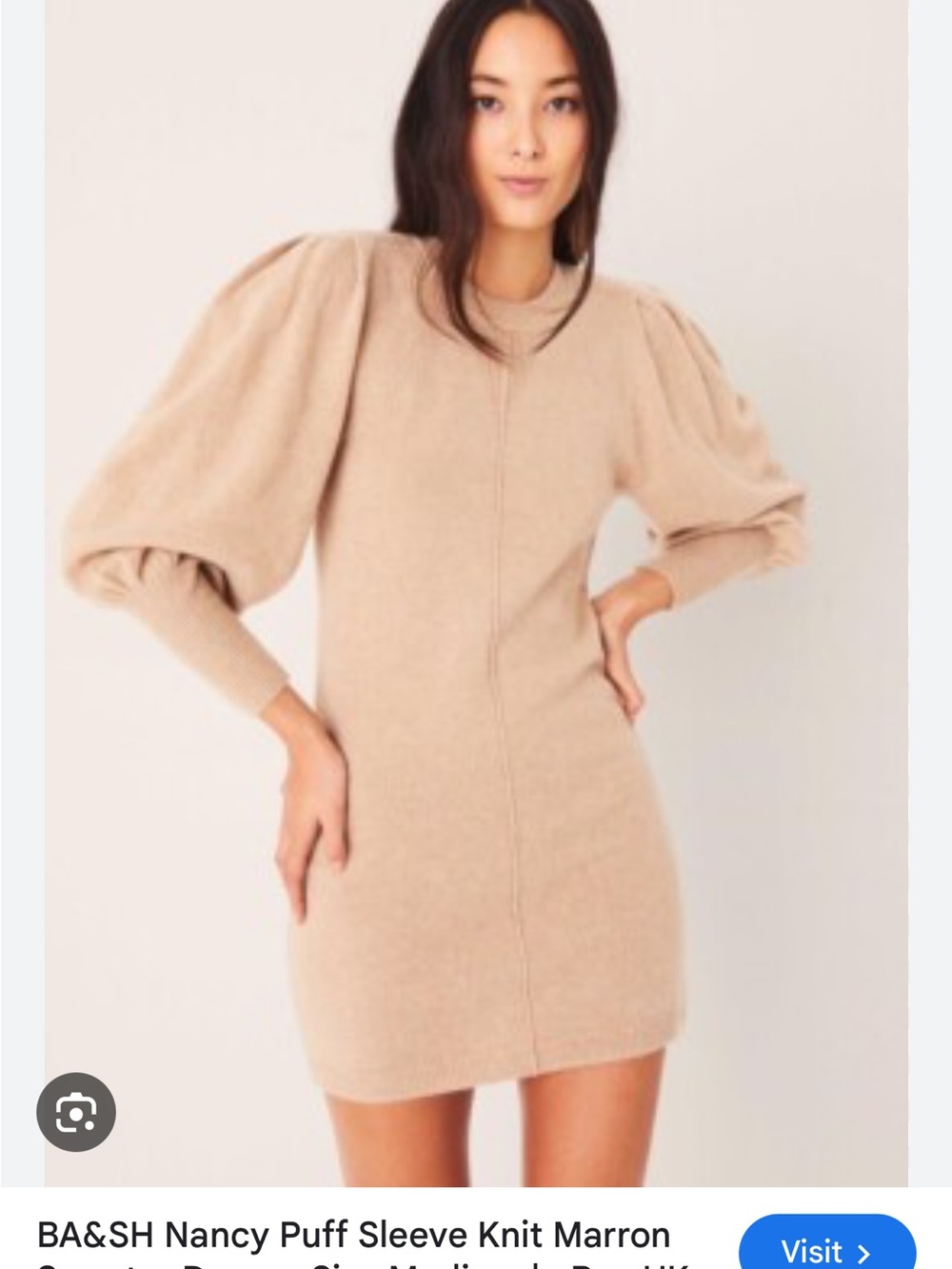 ba&sh Puff Sleeve Knit Mini Dress in Beige